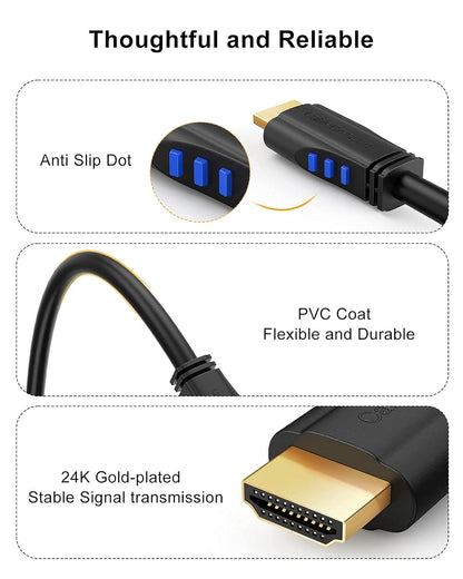 4K HDMI Cable,  6 Feet Right Angle 270 Degree Vertical Right 4K HDMI Cable, Support 4K Ultra HD, 3D Video, Ethernet, Audio Return Channel, Black